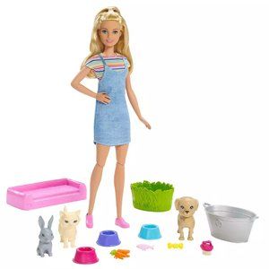 Barbie | Play 'N Wash Pets | Doll & Playset w/ 3 Color-Change Animals & 10 Accs